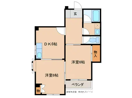 ラヴィ秋吉(2LDK/2階)の間取り写真