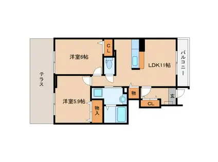 プラシードセレノC(2LDK/1階)の間取り写真