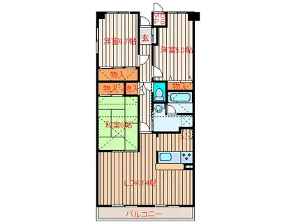 マジェスティックマンション多賀城(3LDK/4階)の間取り写真