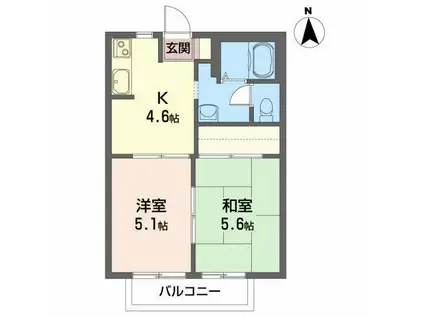 シャトルあたご(2K/2階)の間取り写真