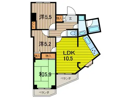 リュミエ武蔵浦和(3LDK/2階)の間取り写真