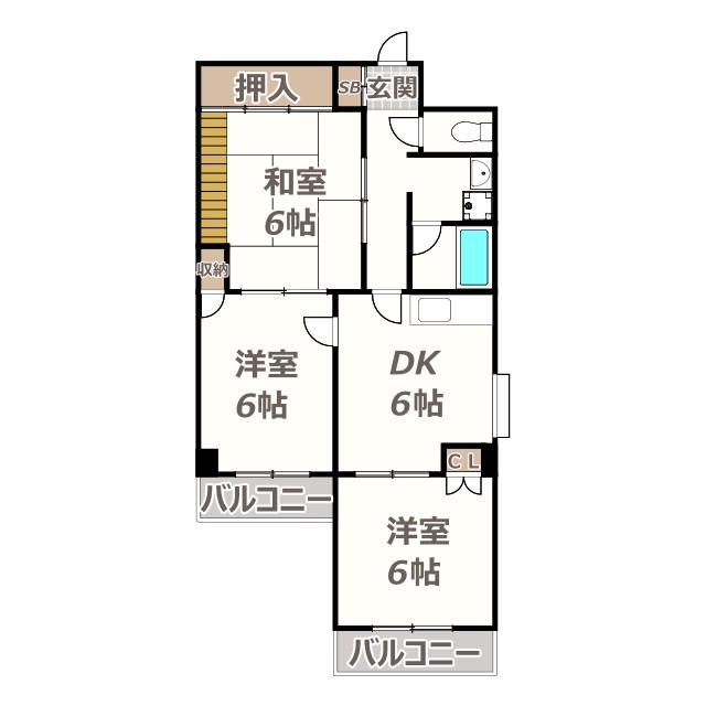 シャトーハピネス(3DK/2階)の間取り写真