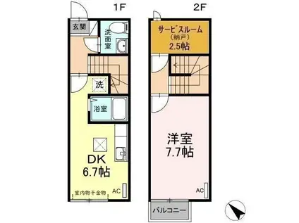 アバンティ江俣II(1DK/1階)の間取り写真