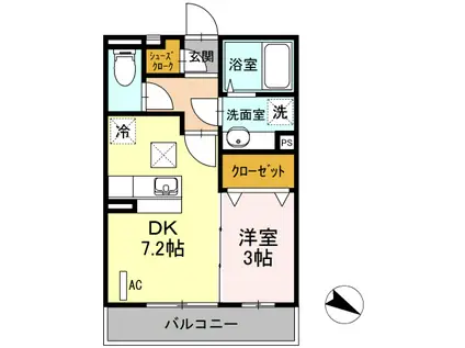 コンフォール新横濱Ⅱ(1DK/2階)の間取り写真