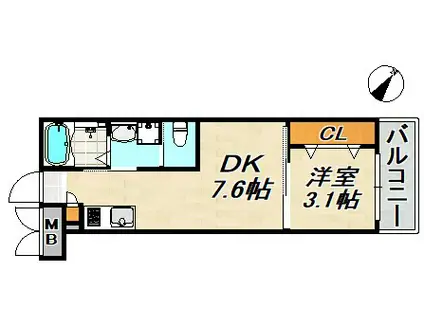 ワコーレヴィータ川西通(1DK/3階)の間取り写真