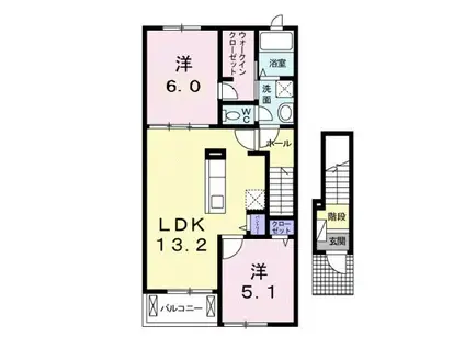 ミルト立花V(2LDK/2階)の間取り写真