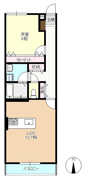 アルカンジュ高柳西町(1LDK/2階)の間取り写真