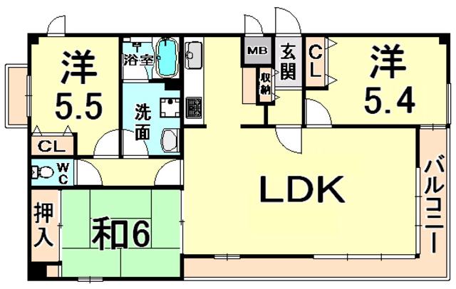 ベルフルール耕土(3LDK/3階)の間取り写真