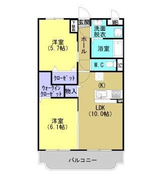 ミルフルール(2LDK/3階)の間取り写真