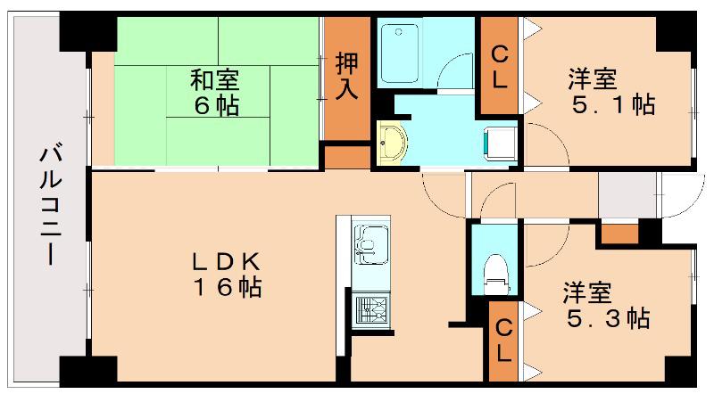 ロワールマンション古賀(3LDK/4階)の間取り写真