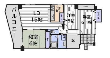 サンビルダー北野弐番館(3LDK/9階)の間取り写真