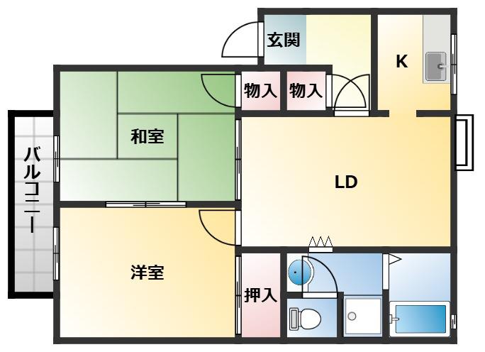 フレグランス大門(2LDK/1階)の間取り写真