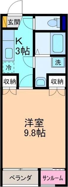ドゥウェル婦中(1K/1階)の間取り写真