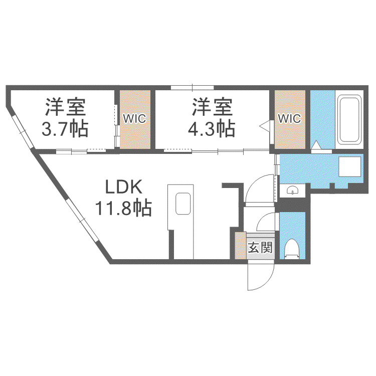 ラグランジュ円山(2LDK/2階)の間取り写真