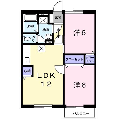 ニューエルディム 翔III(2LDK/1階)の間取り写真