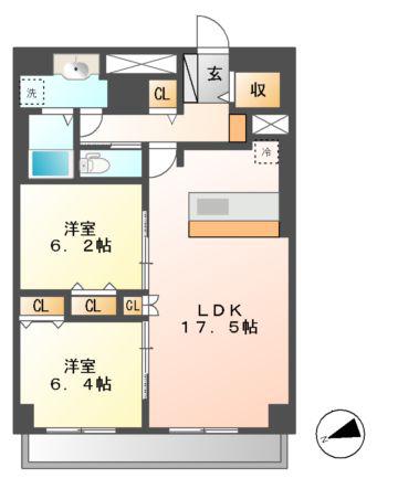 グランルクレ新栄ウエスト(2LDK/10階)の間取り写真