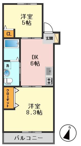 パインヒル17(2DK/1階)の間取り写真