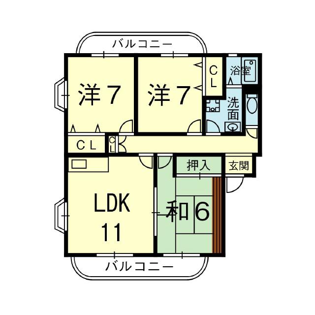 サンビレッジ平成C棟(3LDK/1階)の間取り写真