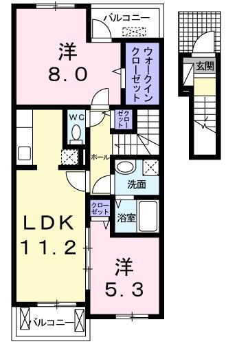 グリシーヌ・ボアA(2LDK/2階)の間取り写真