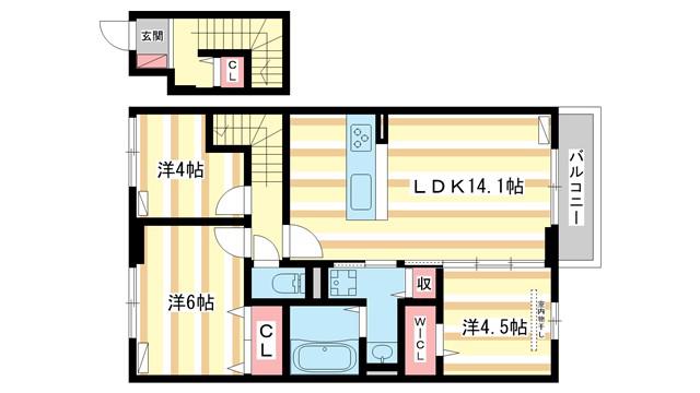 メゾンドピノ(3LDK/2階)の間取り写真