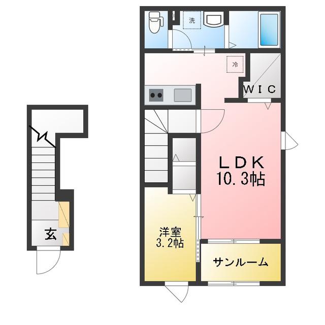 ソレイユ フルール III(1LDK/2階)の間取り写真