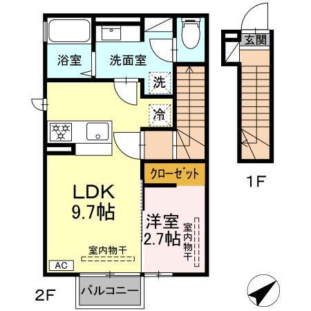 ピースヒルズ(1LDK/2階)の間取り写真