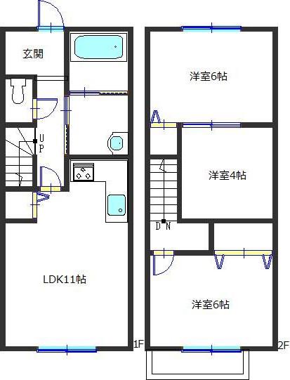 ボナール御立(3LDK/1階)の間取り写真