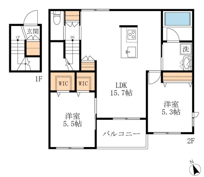 ル・プルニエ(2LDK/2階)の間取り写真