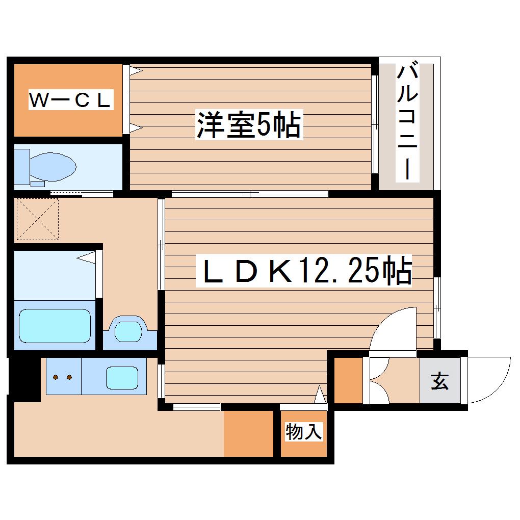 クオーレ木ノ下(1LDK/1階)の間取り写真