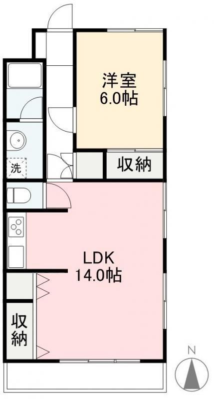 岡内番町ハイツ(1LDK/3階)の間取り写真