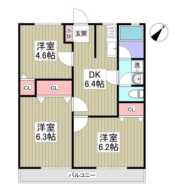 西門前パナハイツ(3DK/2階)の間取り写真