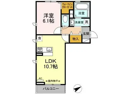 セジュール夢(1LDK/3階)の間取り写真
