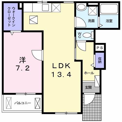 レヴェランスB(1LDK/1階)の間取り写真