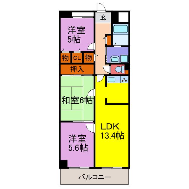 キャッスルコート福崎(3LDK/4階)の間取り写真