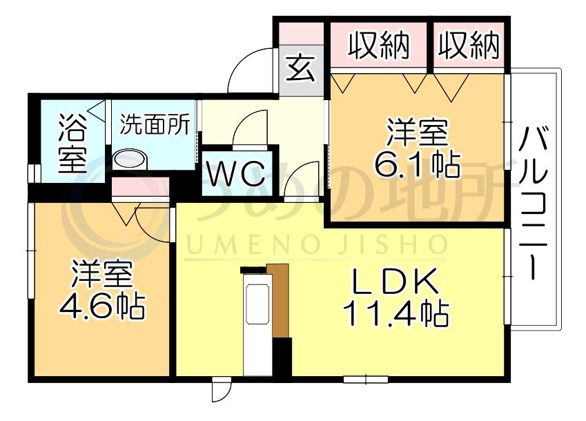 クレース・モールA棟(2LDK/2階)の間取り写真