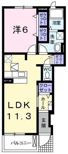 プリムローズ(1LDK/1階)の間取り写真