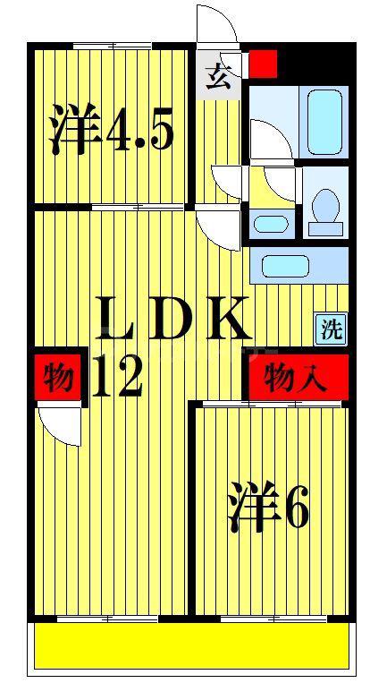 サーラ上本郷(2LDK/3階)の間取り写真