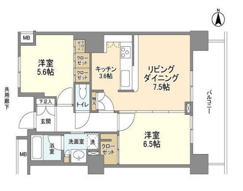 豊洲シエルタワー(2LDK/7階)の間取り写真