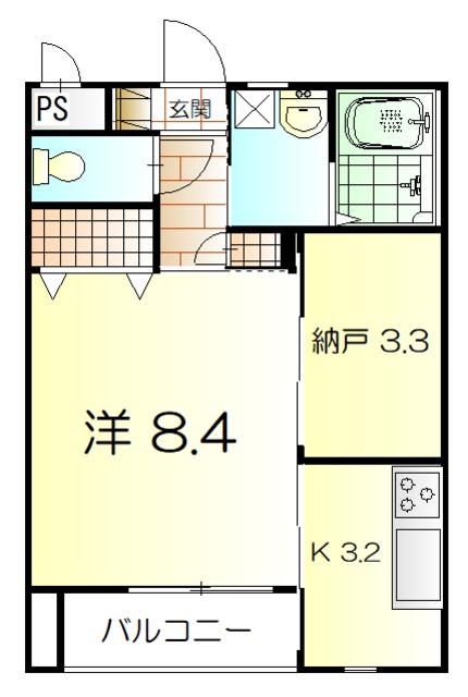 ブルーマリンよし山(1SK/2階)の間取り写真