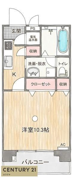 アビリティ上町壱番館(1K/2階)の間取り写真