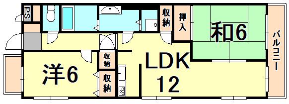 ミレア武庫之荘(2LDK/5階)の間取り写真