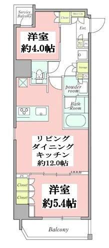 クレストコート新宿山吹町(2LDK/2階)の間取り写真