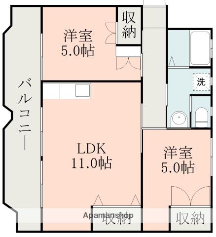 第1鶴栄ビル(2LDK/3階)の間取り写真