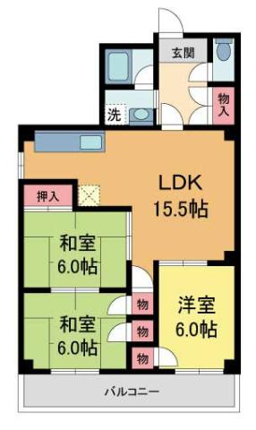 ファイン苦楽園(3LDK/3階)の間取り写真