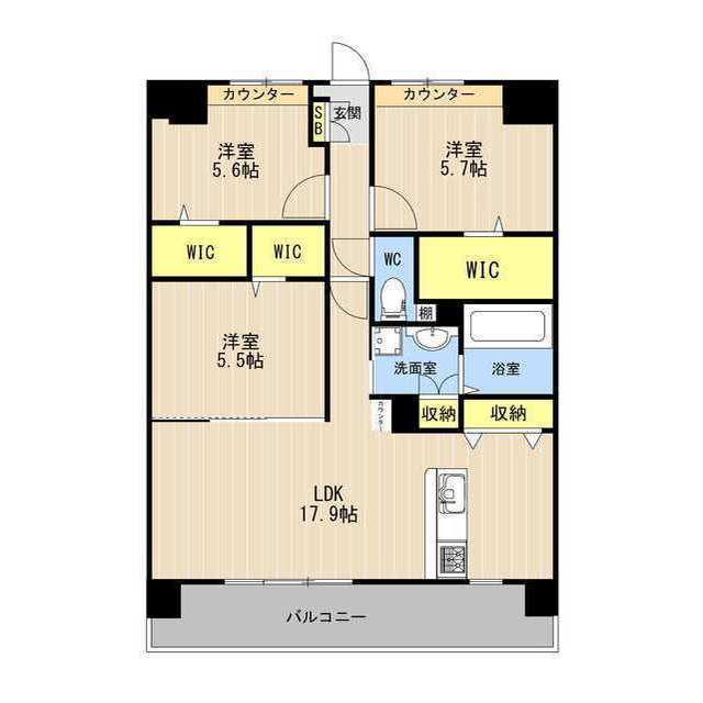 LIBTH光の森(3LDK/14階)の間取り写真