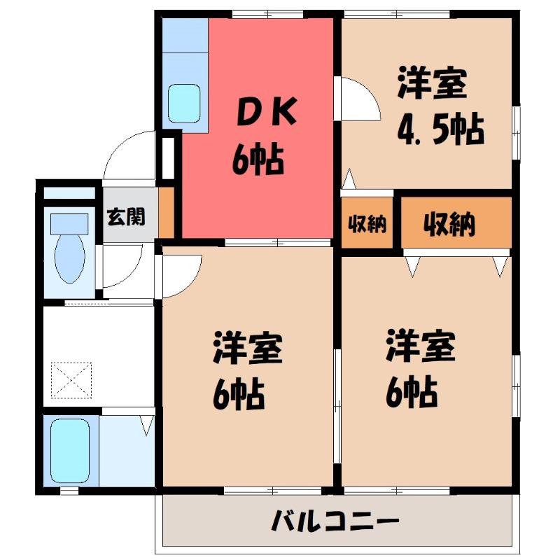 ローレルコートB(3DK/2階)の間取り写真