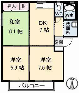 フレスコK B棟(3DK/2階)の間取り写真