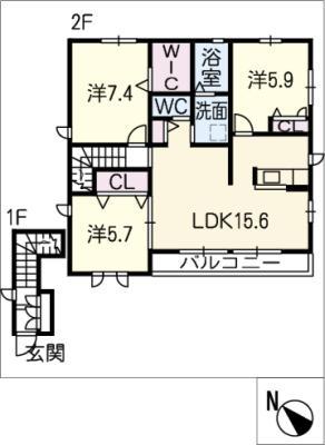 ライブリーA(3LDK/2階)の間取り写真