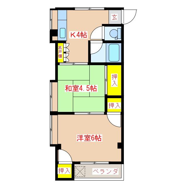 牛尾コーポ(2K/2階)の間取り写真