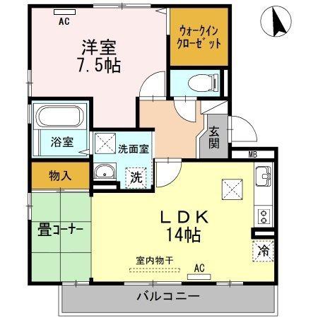 セジュールスハマA棟(1LDK/1階)の間取り写真